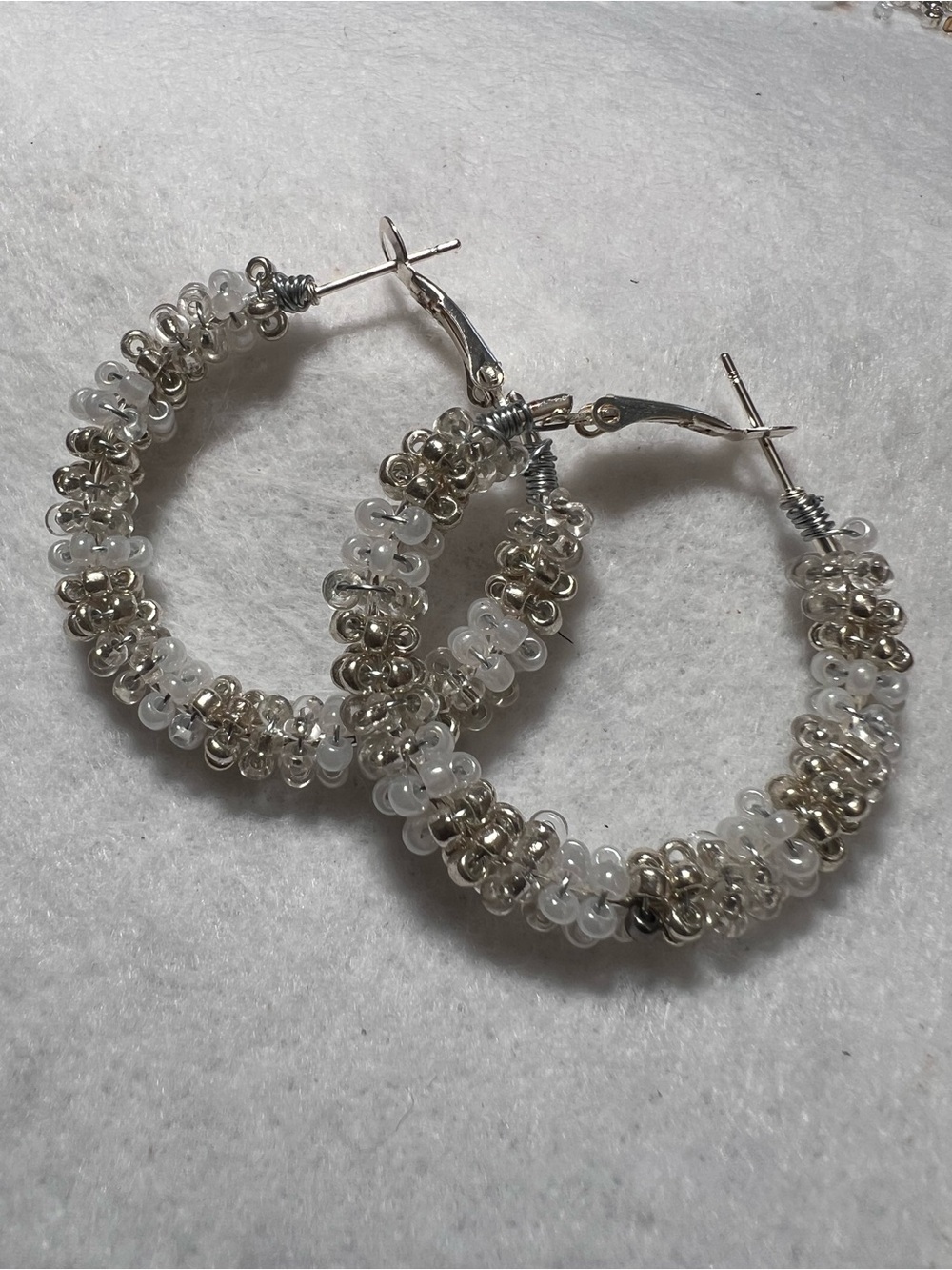 Handmade Wire Wrapped Seed Bead Hoop Earrings Stainless Steel 35mm NEW